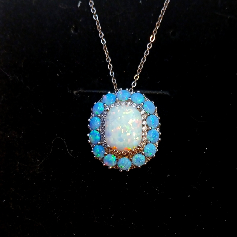 Elegant Sterling Silver Opal Pendant Necklace